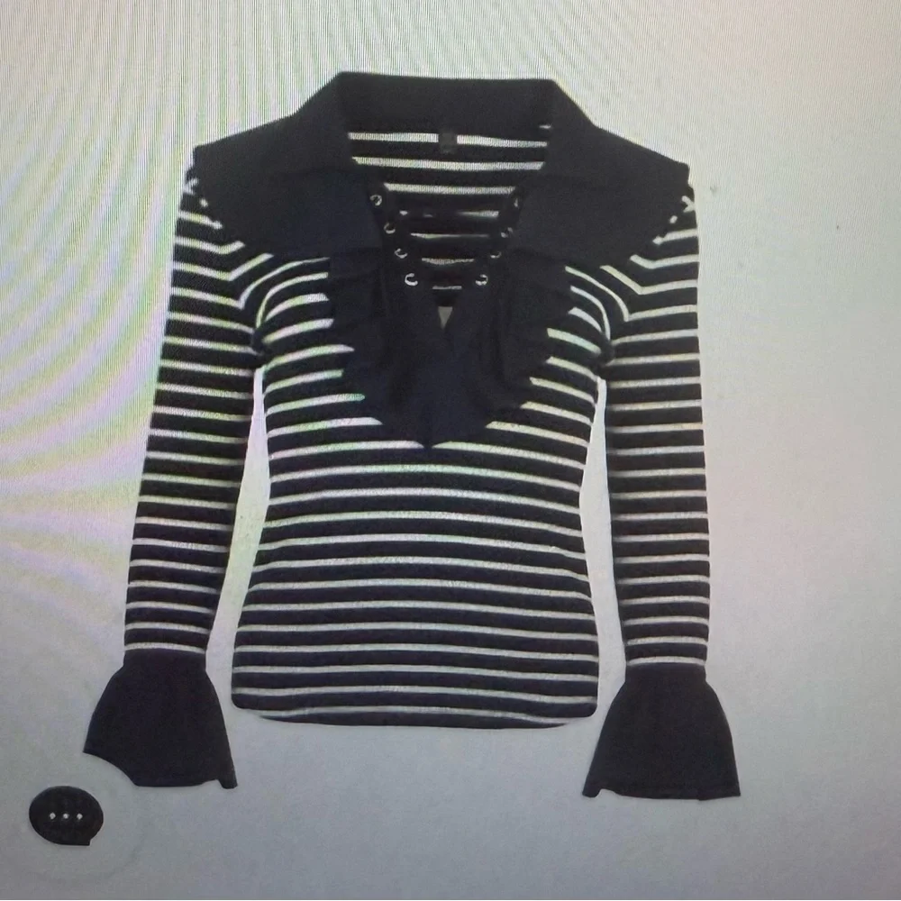 Anne Fontaine Navy and White Striped Lace-Up coquillage Top, size Medium‎